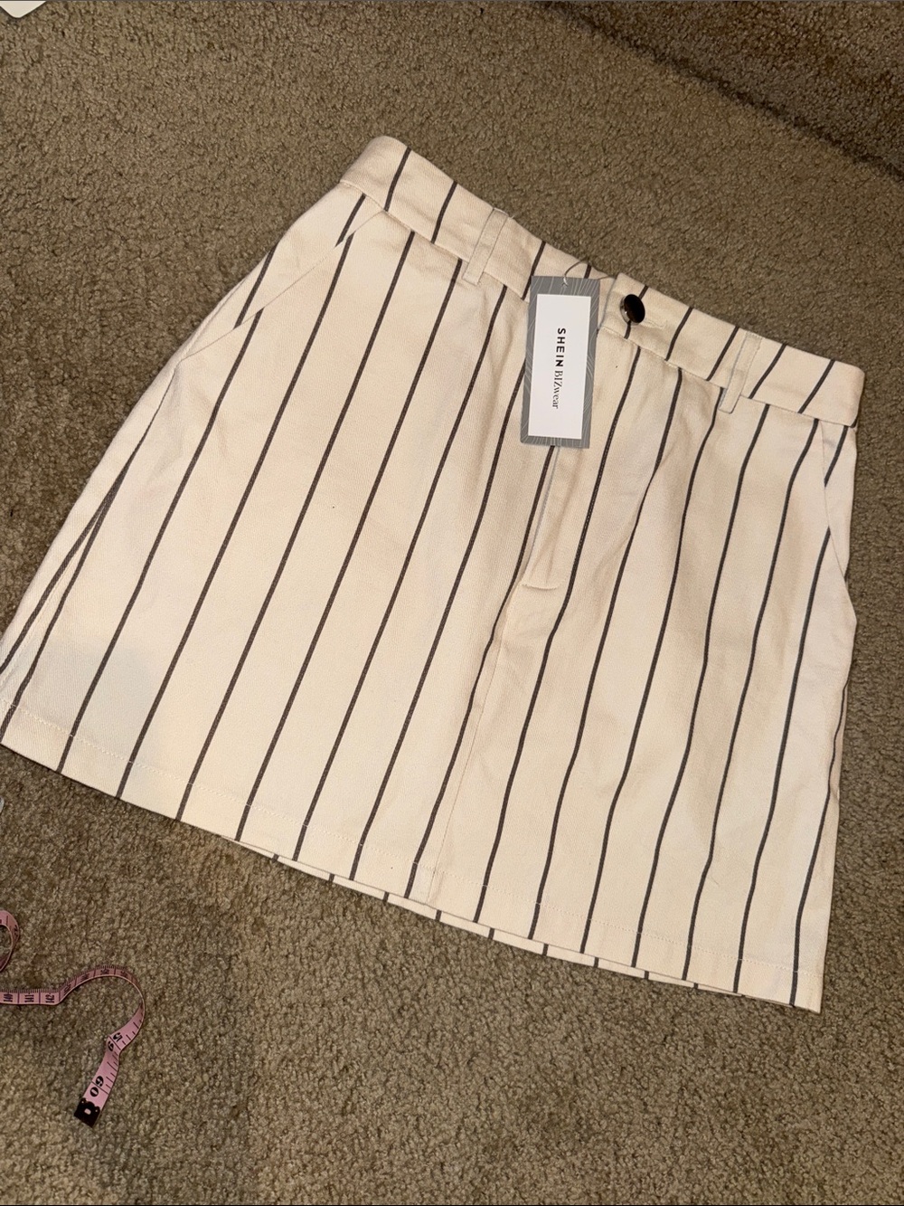 SHEIN Cream Mini Skirt with Black Pinstripes